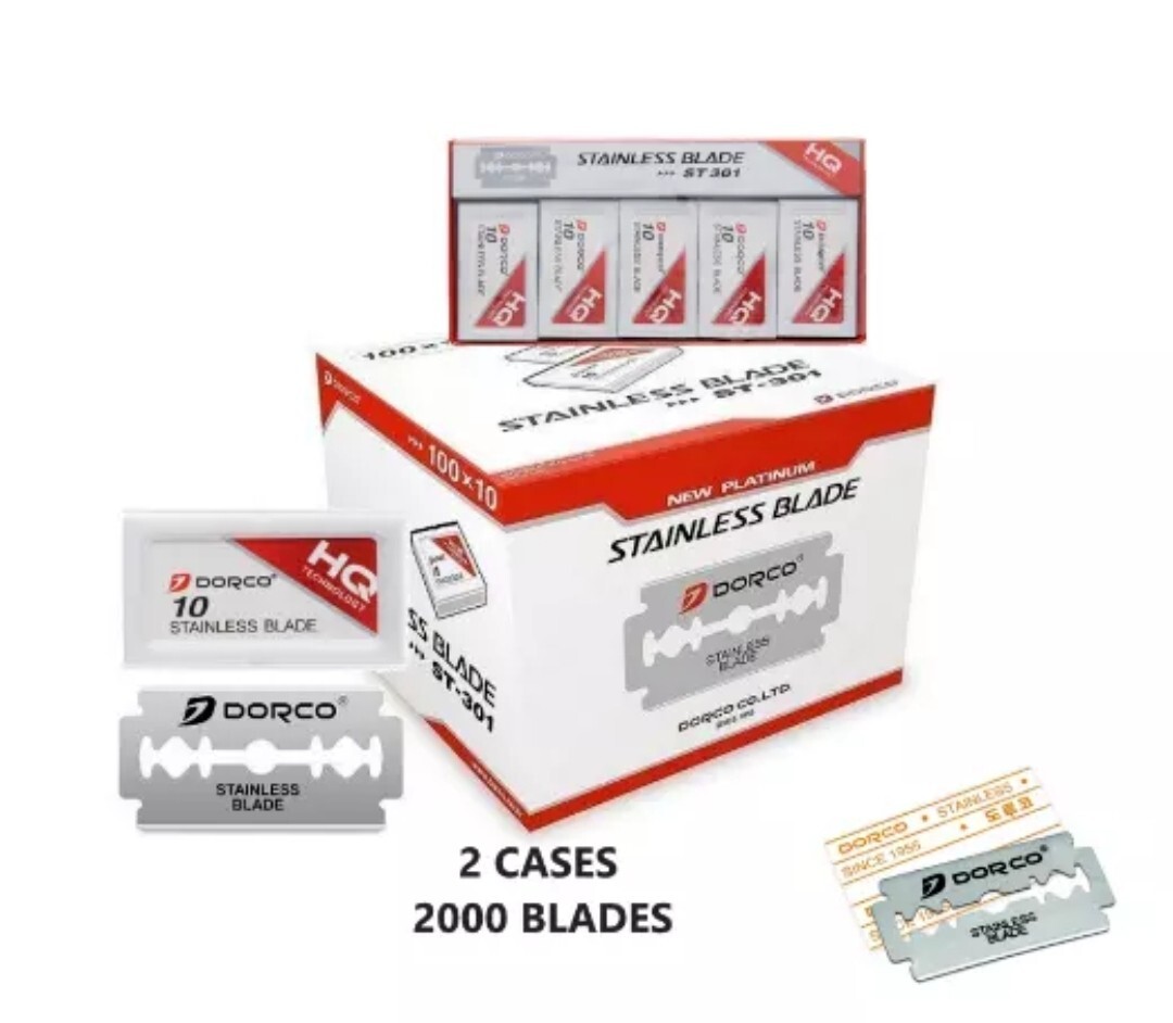 Dorco Red ST301 Double Edge Stainless Razor Blades 2 Cases | 2000 Blades Dorco Red ST301 Double Edge Stainless Razor Blades 2 Cases | 2000 Blades
