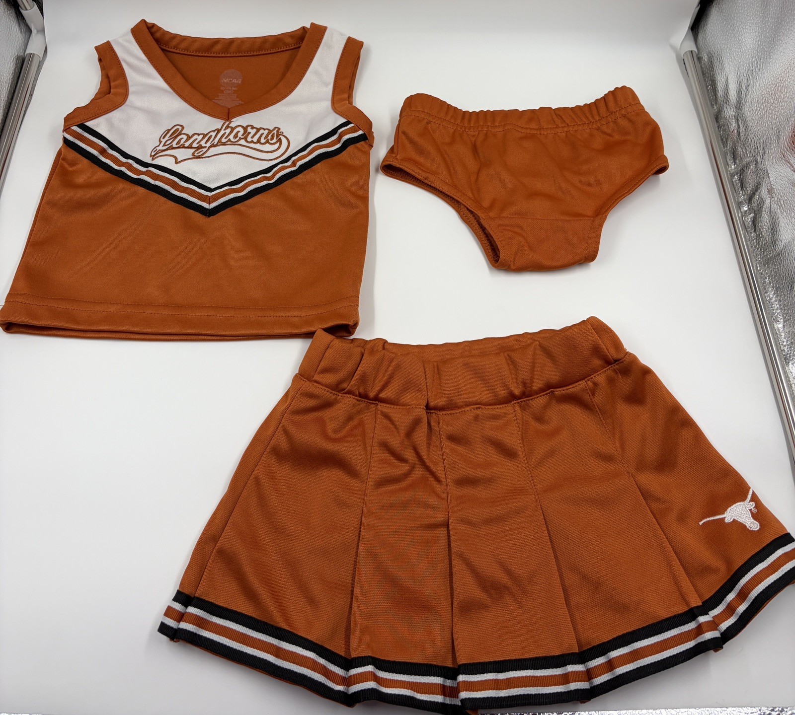 NCAA Texas Longhorns Girls 3-Piece Cheerleader Outfit Orange White Black 18 Mons