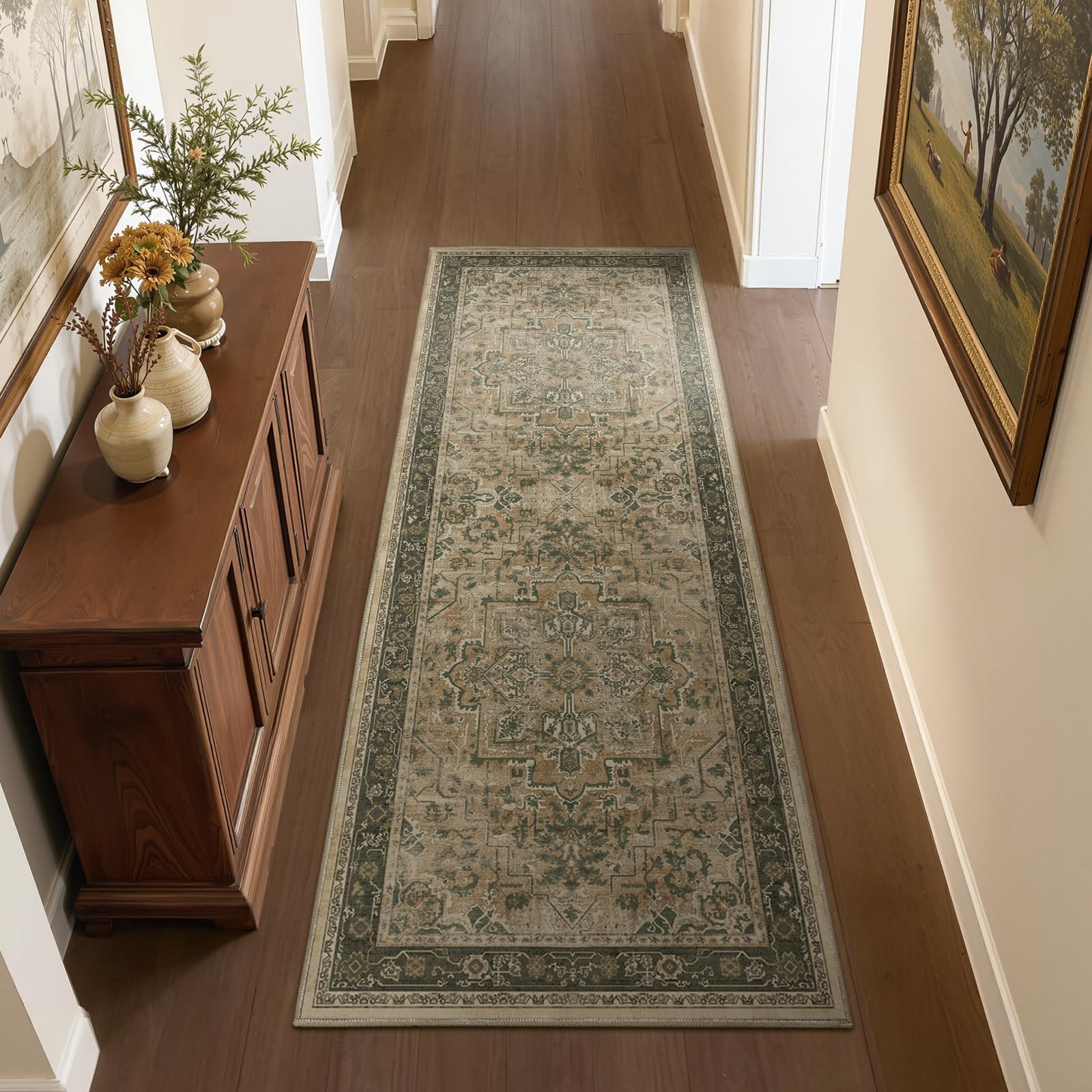 Jainmy Vintage 2x6 Kitchen Runners 2' x 6' (Runner), Multi Brown/Olive Green Jainmy Vintage 2x6 Kitchen Runners 2' x 6' (Runner), Multi Brown/Olive Green