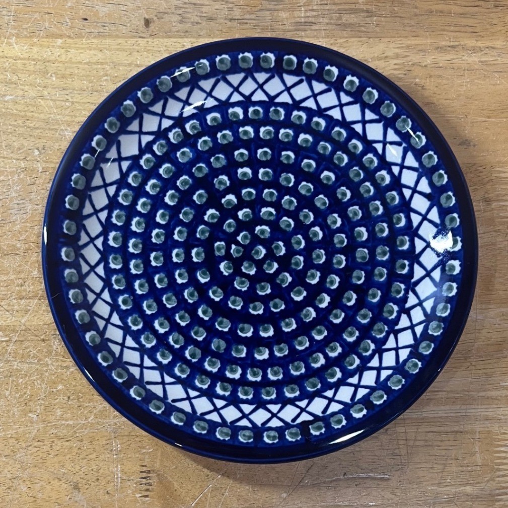 Boleslawiec Dinner Plate Blue White Vtg Polish Pottery Peacock Eye Lattice 11.5\