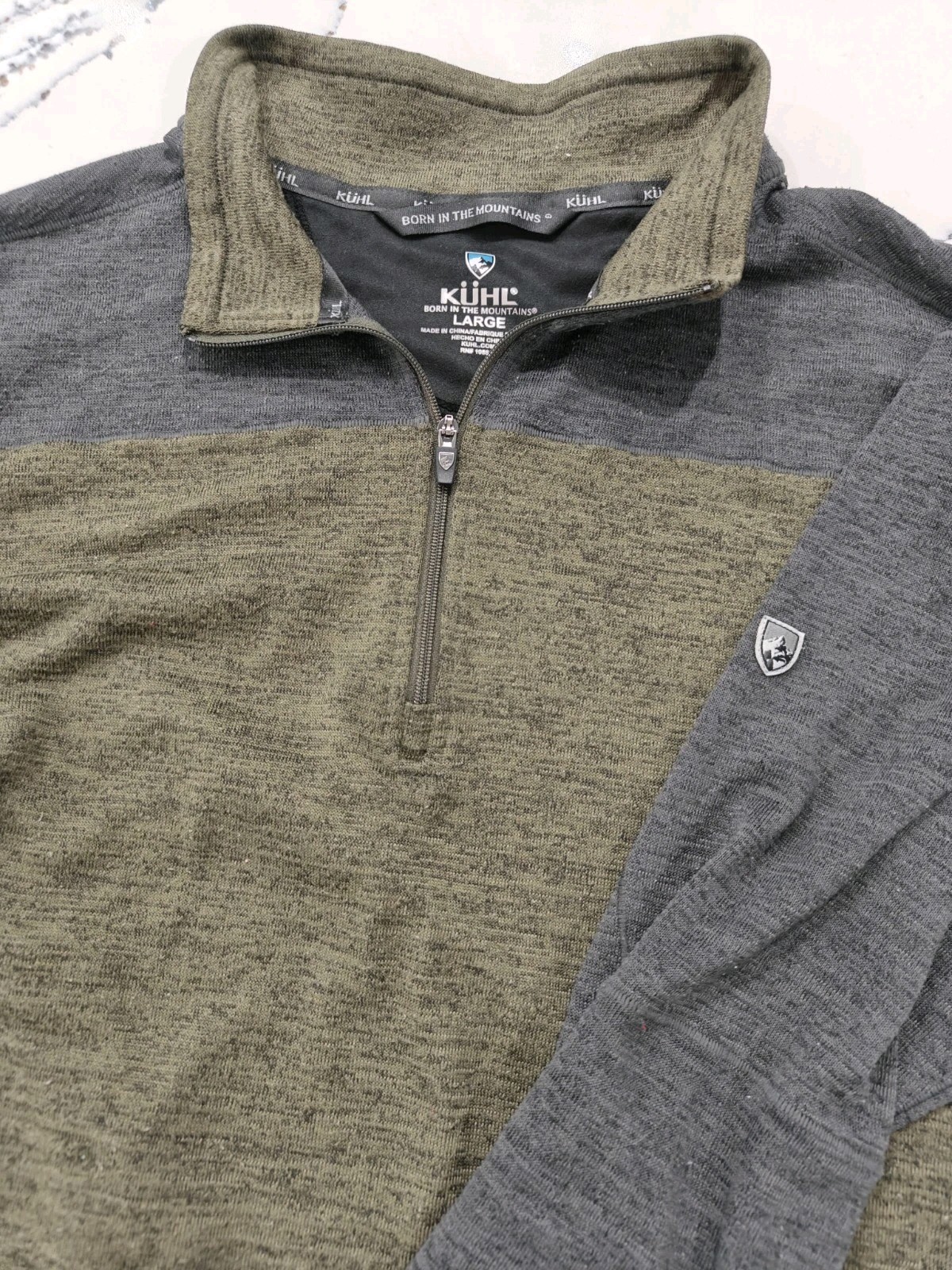 Kuhl Ryzer 1/4 Zip Pullover Mens Large Green Gray 3112 Long Sleeve Sweater Hike