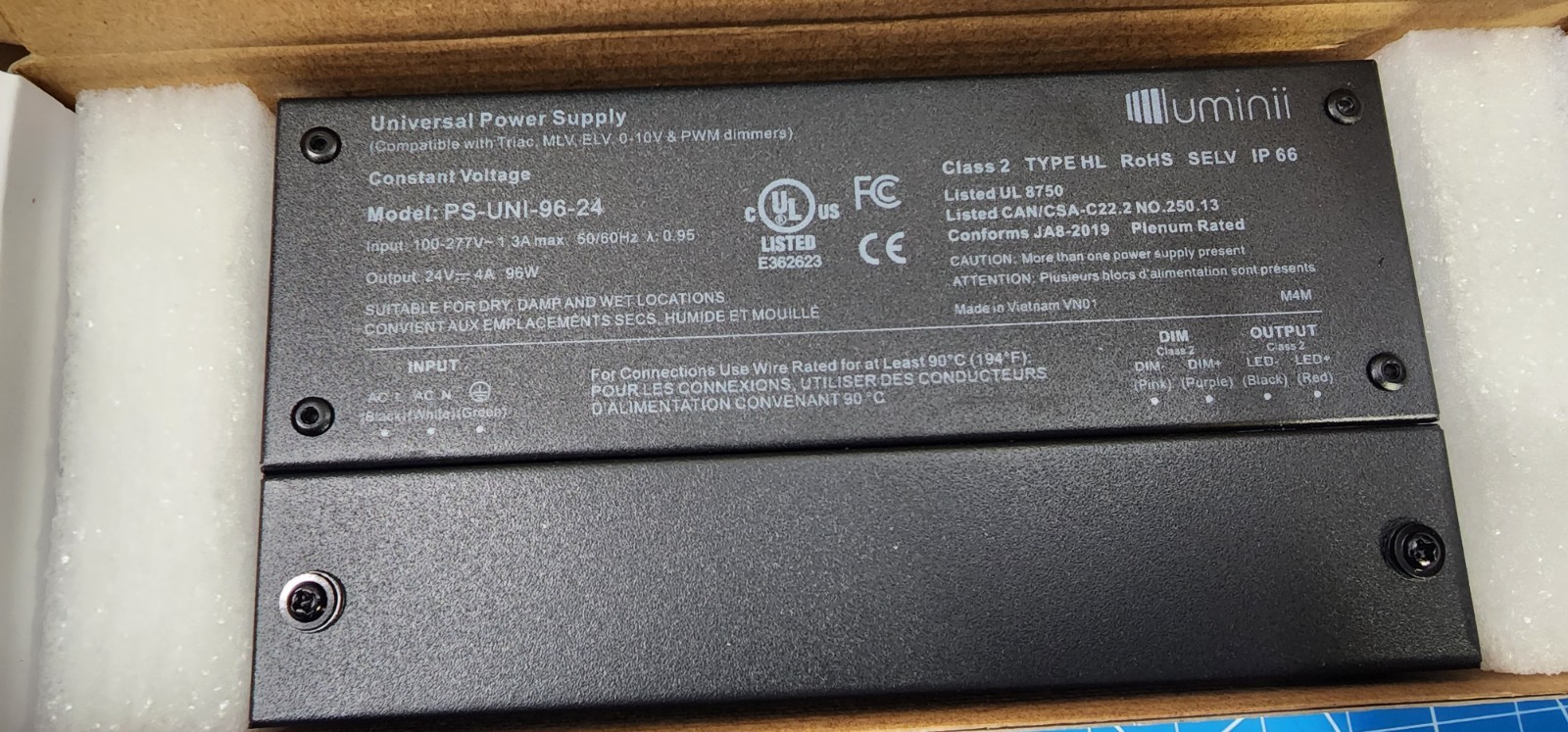 PS-UNI-96-24 UNI Universal Power Supply 24V 4A 96W Constant Voltage 100-277V PS-UNI-96-24 UNI Universal Power Supply 24V 4A 96W Constant Voltage 100-277V