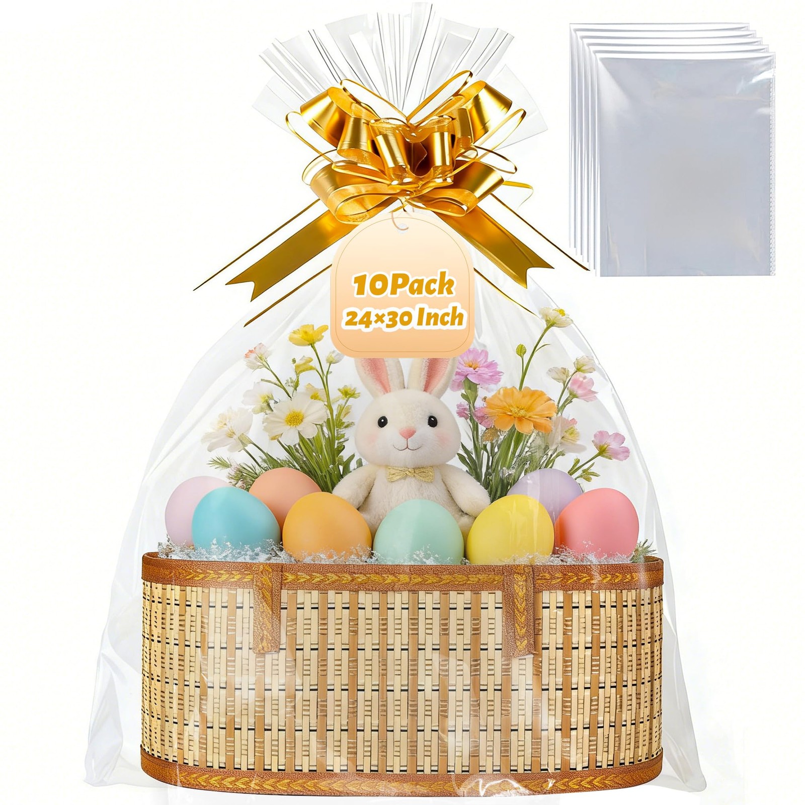 24 x 30 Inch Large Cellophane Basket Bags: 10 Pcs Clear Gift Bags for Small 24 x 30 Inch Large Cellophane Basket Bags: 10 Pcs Clear Gift Bags for Small
