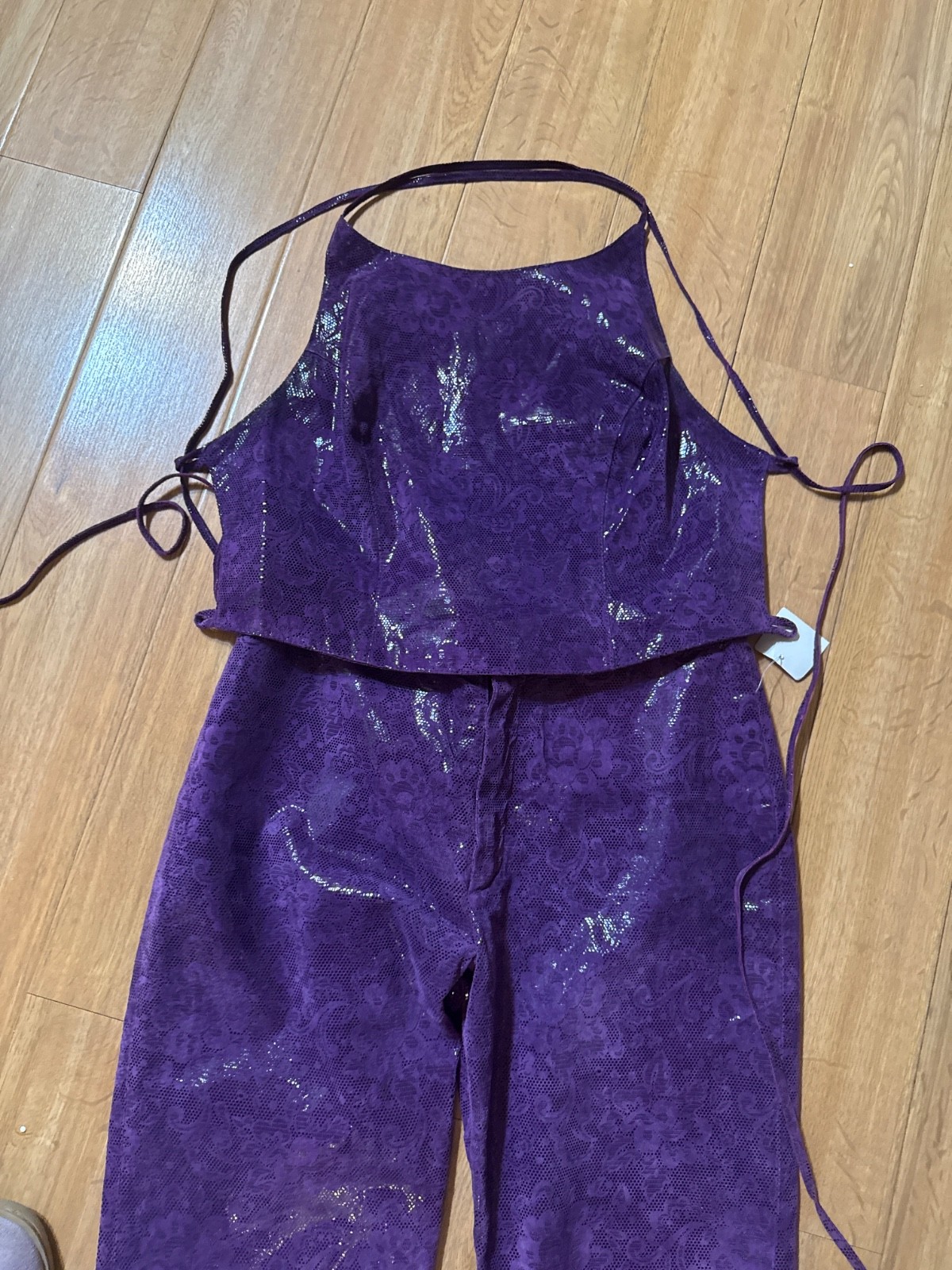 Vintage Y2K Wilsons Maxima Leather Top & Pants Purple Floral