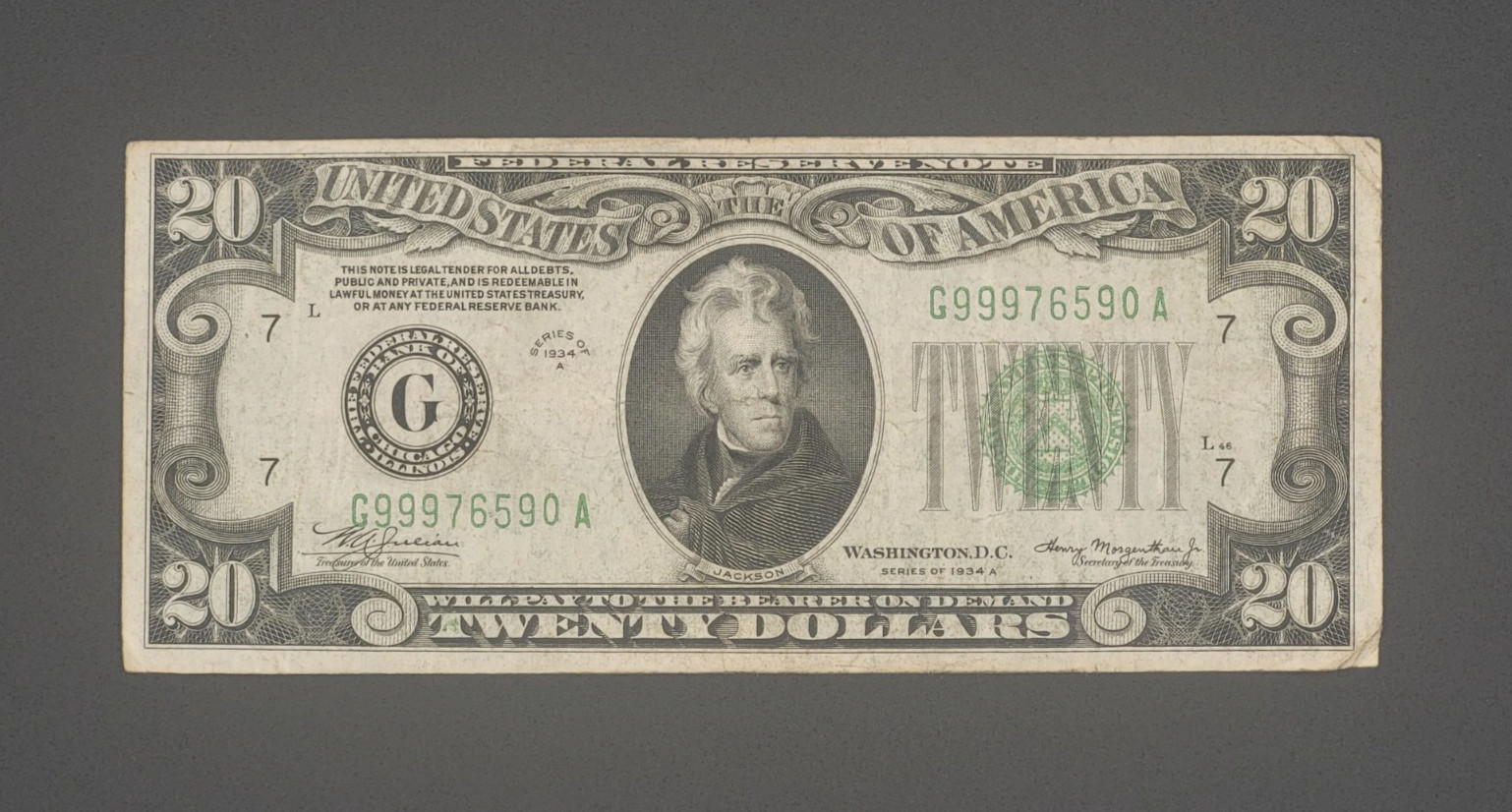 1934A $20 Bill / FRN – Chicago G District – Clean Circulated - C99976590A 1934A $20 Bill / FRN – Chicago G District – Clean Circulated - C99976590A
