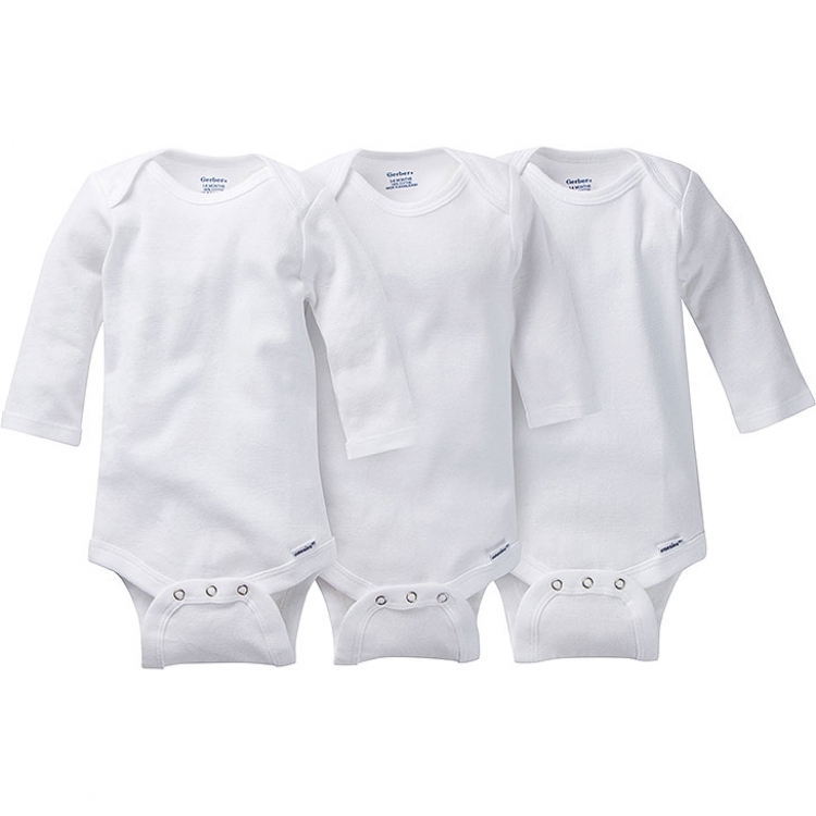 Gerber Unisex 3 Pack White Organic Long Sleeve Onesies Various Sizes Bodysuits Gerber Unisex 3 Pack White Organic Long Sleeve Onesies Various Sizes Bodysuits