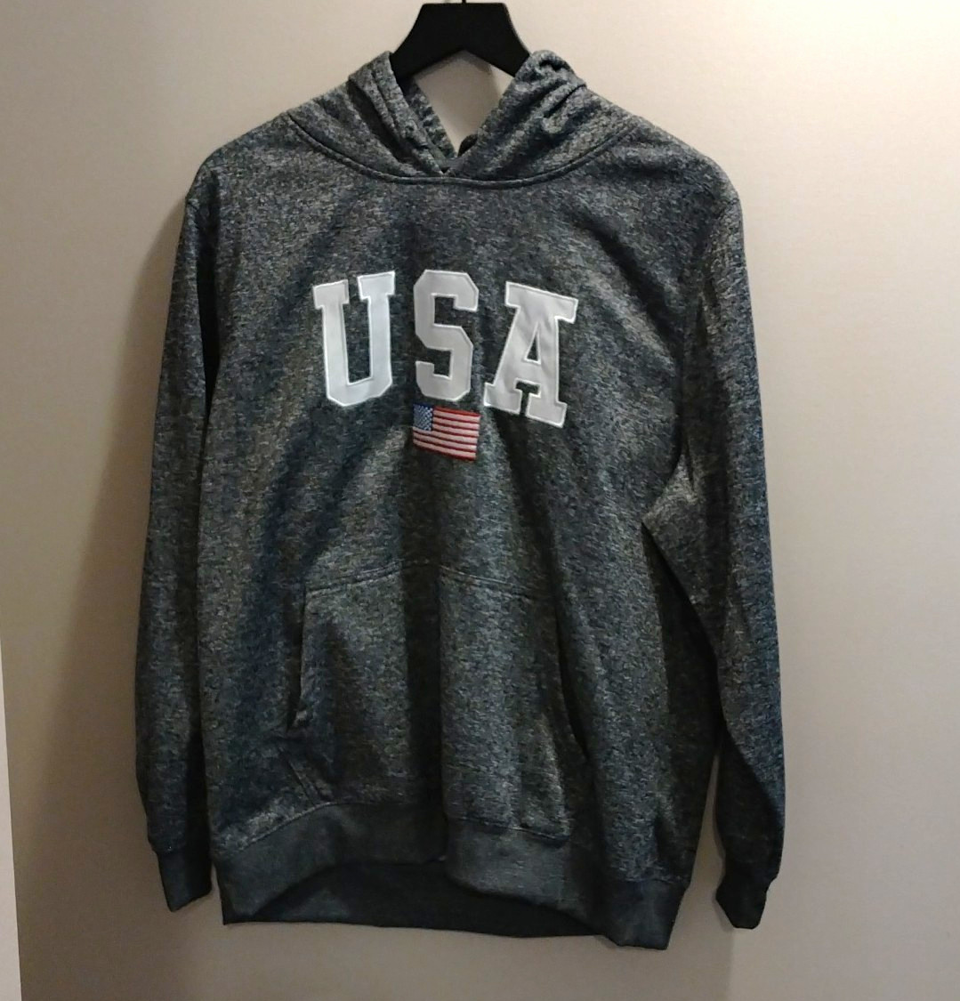 Ranger Men\'s Gray Polyester Fleece Pullover Hoodie USA Flag Embroidered XL Ranger Men\'s Gray Polyester Fleece Pullover Hoodie USA Flag Embroidered XL