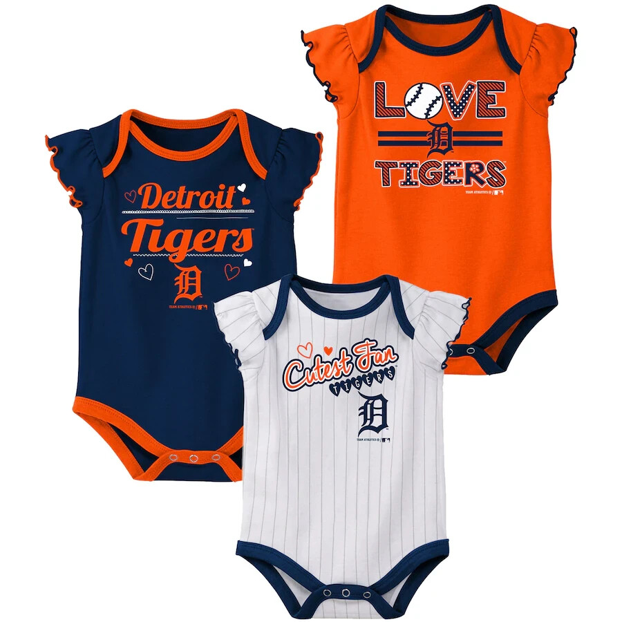 Girls Newborn & Infant Navy/Orange/White Detroit Tigers 3-Pack Bodysuit Set MLB
