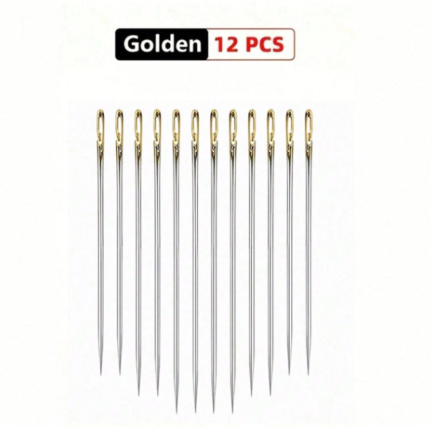 12Pcs Self Threading Sewing Needles Stainless Steel Hand Stitching Darning