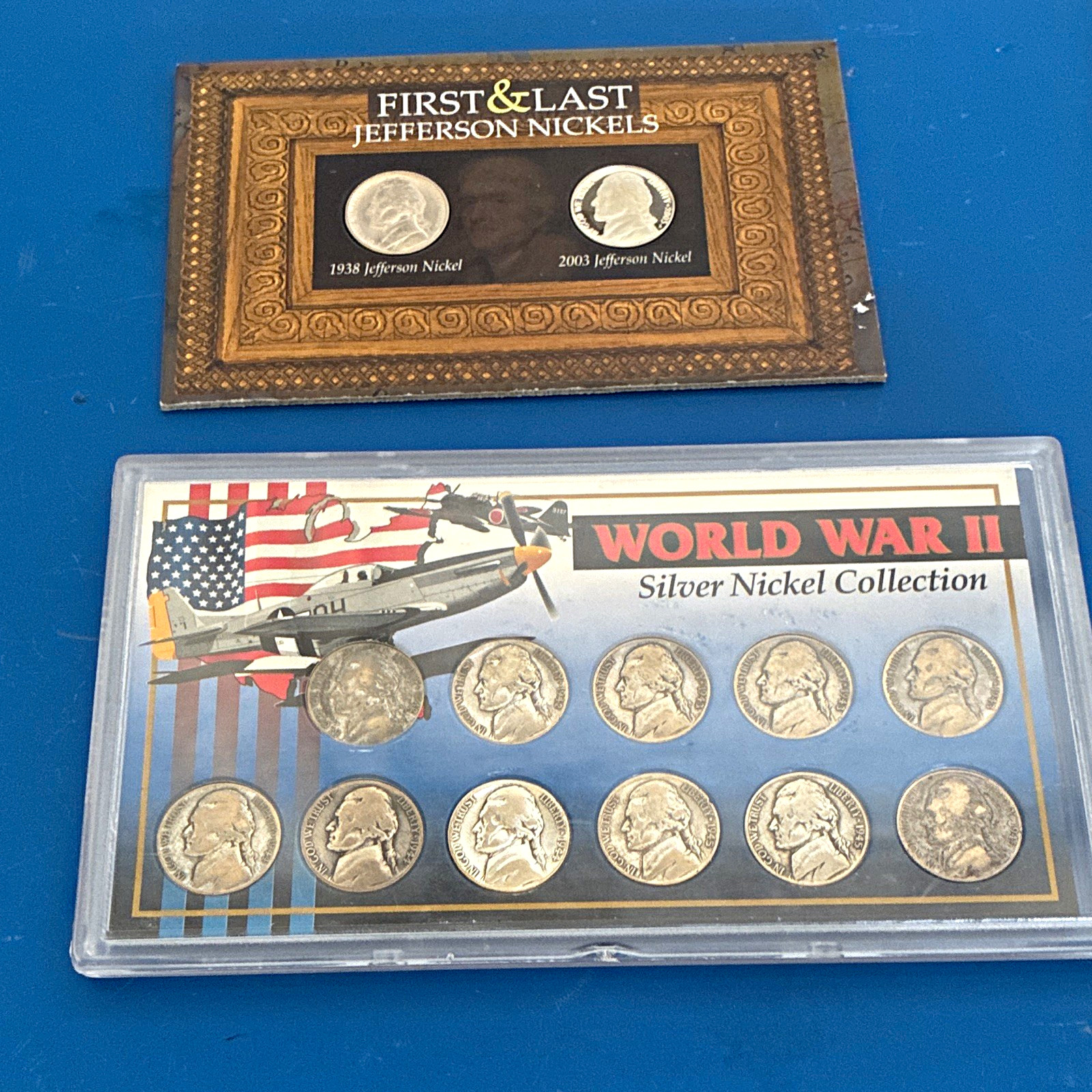 Jefferson Nickels Set 1938 & 2003 5C First and Last 10c + WWII Silver Nickel Jefferson Nickels Set 1938 & 2003 5C First and Last 10c + WWII Silver Nickel