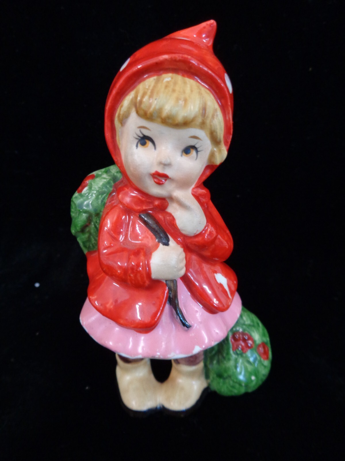 Vtg Lefton Holly Girl with Bag of Holly Figurine - Japan - Christmas Vtg Lefton Holly Girl with Bag of Holly Figurine - Japan - Christmas