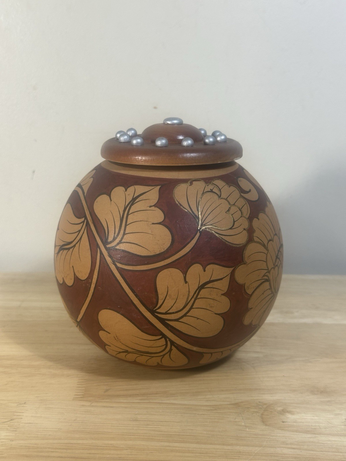 Vintage Hand-Painted Ceramic Vessel With Lid *Rare*