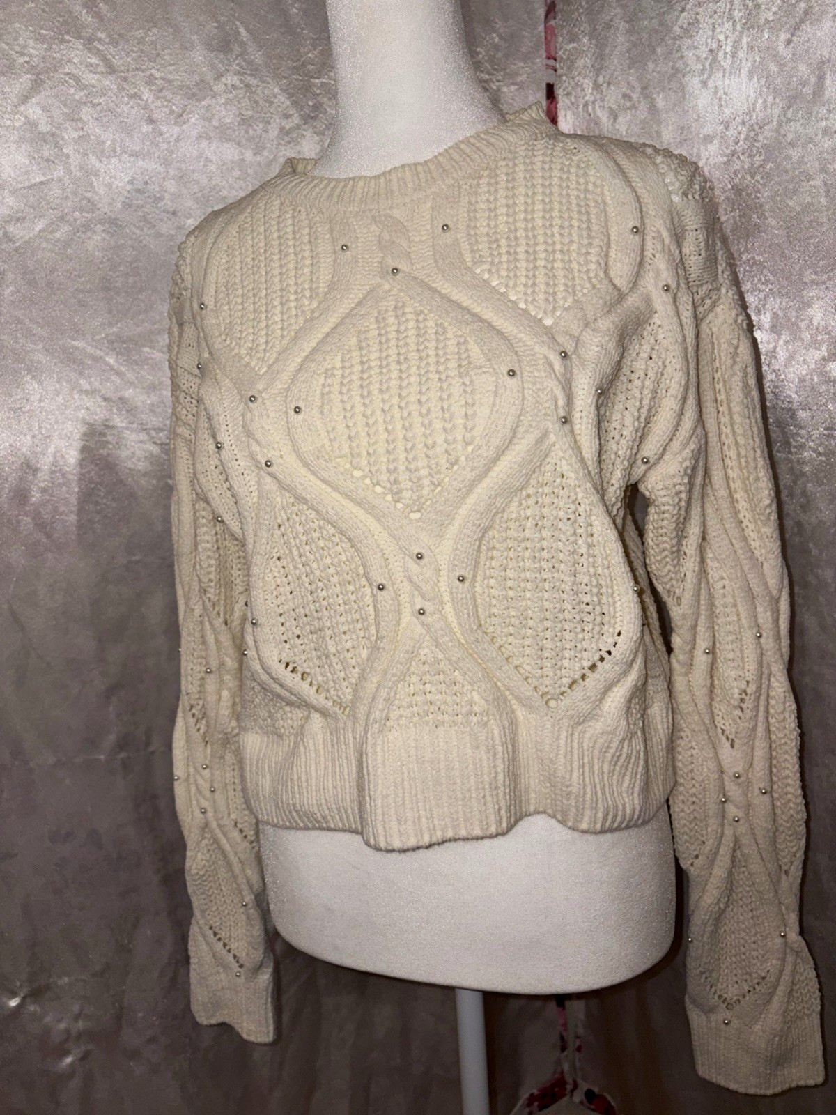 Derek Heart Women’s Ivory Cable-Knit Crew Neck Pullover Sweater Long Sleeve S Derek Heart Women’s Ivory Cable-Knit Crew Neck Pullover Sweater Long Sleeve S