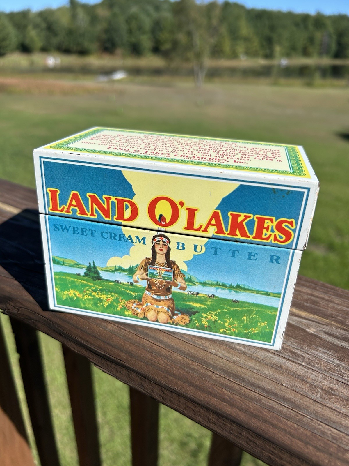 Vintage Land O Lakes Sweet Cream Butter Metal Recipe Box Tin w/ Recipe Cards