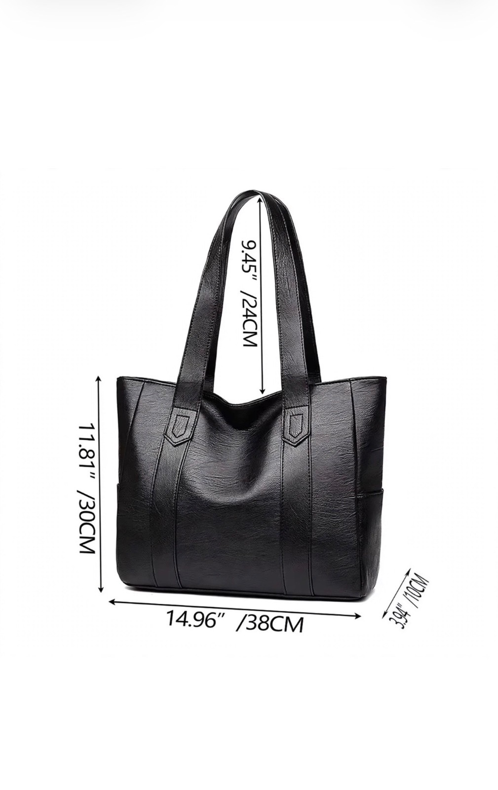 Vintage Women Tote Bag Large Capacity Soft PU Leather Shoulder Handbag Black