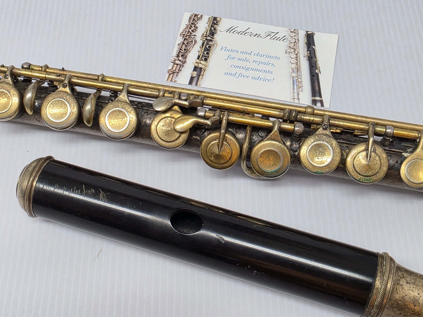Rare Antique C.G. Conn C Flute Ebonite Headjoint Satin Silver Unibody Gold Keys