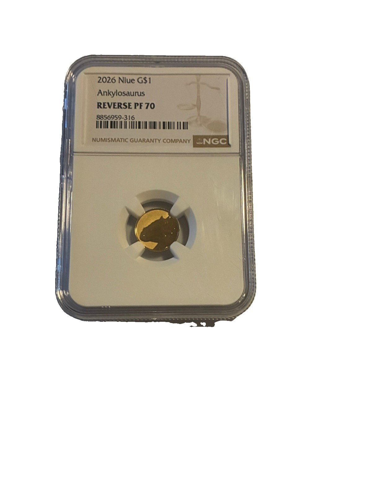 2026 Niue Ankylosaurus 22K Gold 1 Gram Reverse Proof NGC PF70 Gold Coin 2026 Niue Ankylosaurus 22K Gold 1 Gram Reverse Proof NGC PF70 Gold Coin