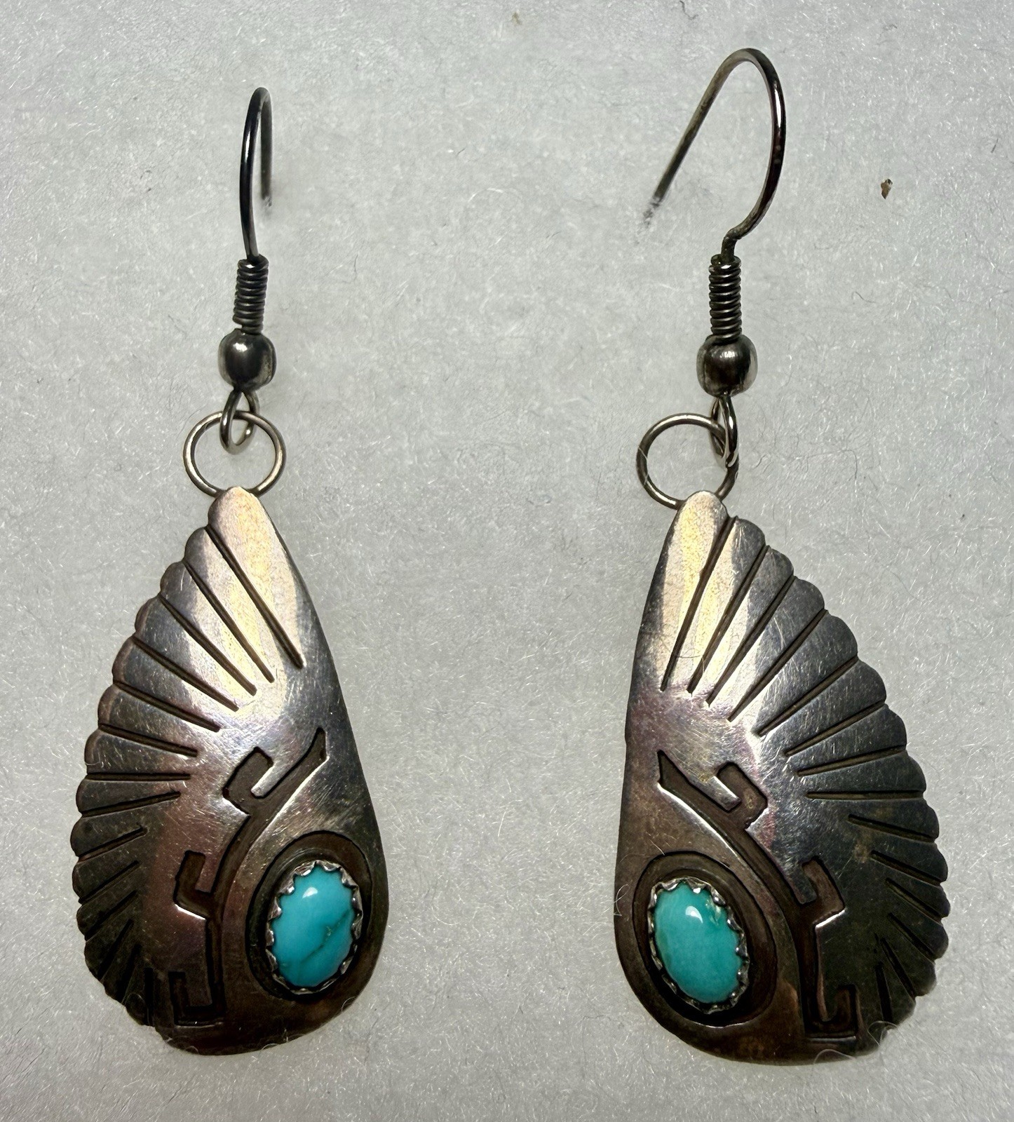 Vintage Turquoise Wing Drop Earrings Southwestern Native Boho Tested Silver Vintage Turquoise Wing Drop Earrings Southwestern Native Boho Tested Silver
