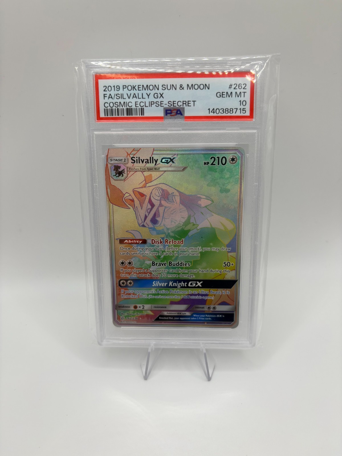 2019 Pokemon Sun & Moon Cosmic Eclipse Secret #262 Full Art Silvally GX PSA 10 2019 Pokemon Sun & Moon Cosmic Eclipse Secret #262 Full Art Silvally GX PSA 10