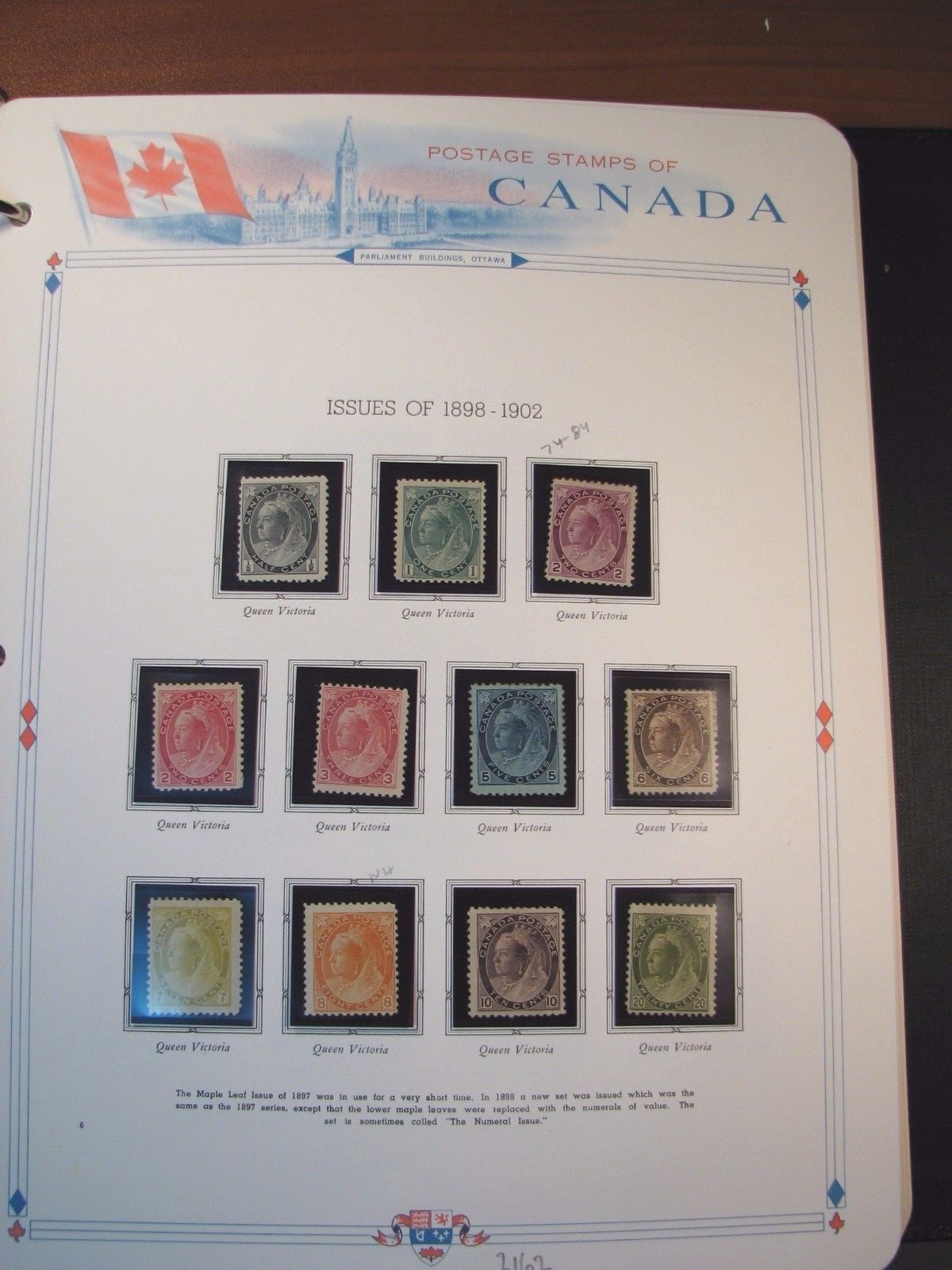 Canada Stamp  Album Page Scott#  74-84(82MNH)  MH Queen Victoria 1898-1902 C239