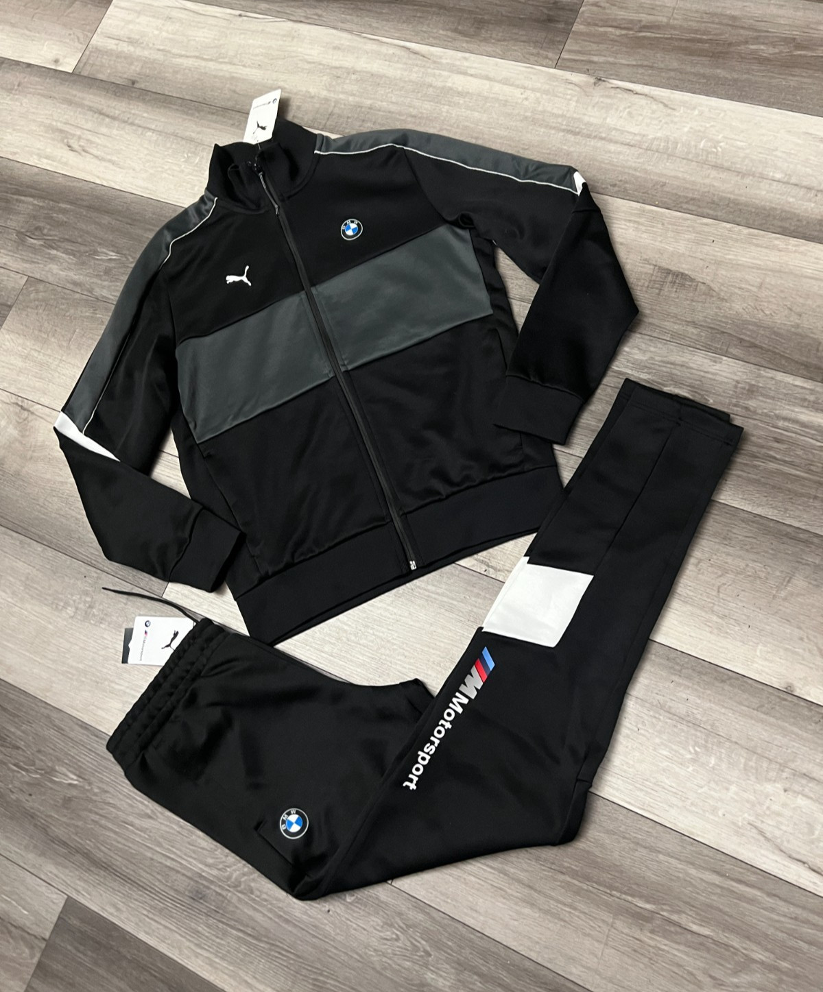 NWT Puma BMW Motorsports Men\'s Black Tracksuit Jacket Medium + Pants Small