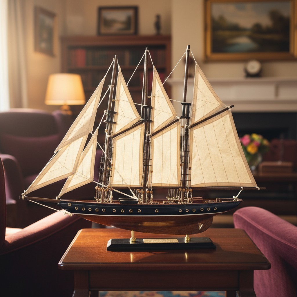 24-Inch Wooden Sailboat Model with Antique Blue and Walnut Finish for Decor 24-Inch Wooden Sailboat Model with Antique Blue and Walnut Finish for Decor