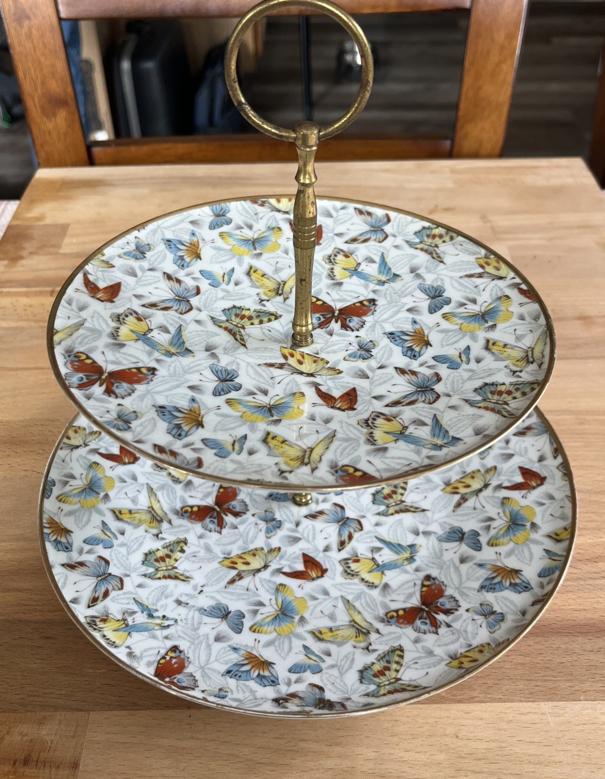 Vintage Two-Tier Butterfly Serving Tray Dessert Stand Vanity Display Vintage Two-Tier Butterfly Serving Tray Dessert Stand Vanity Display