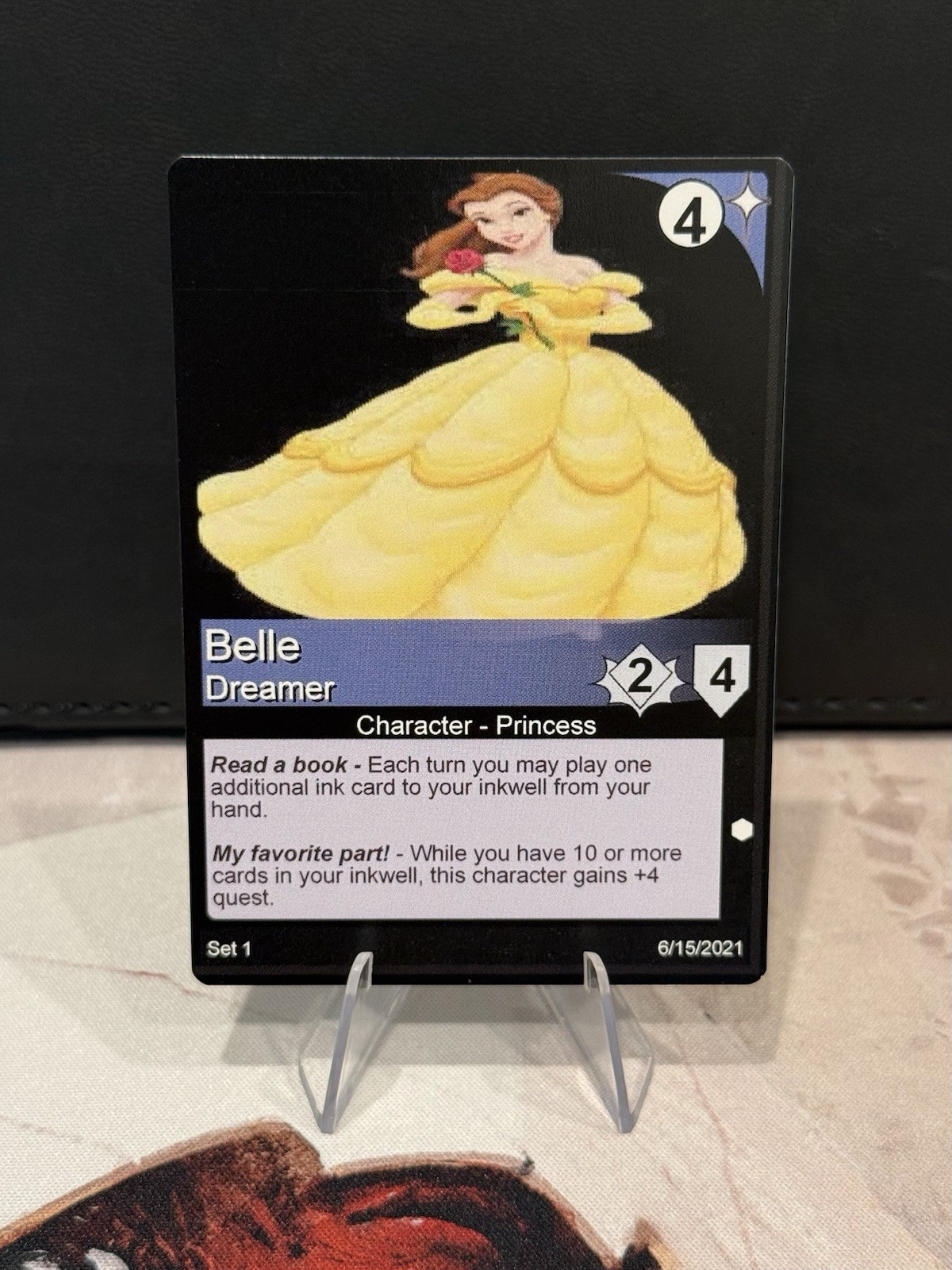 2021 Disney Famous Lorcana Alpha Playtest Belle Dreamer Extremely Rare NM 2021 Disney Famous Lorcana Alpha Playtest Belle Dreamer Extremely Rare NM