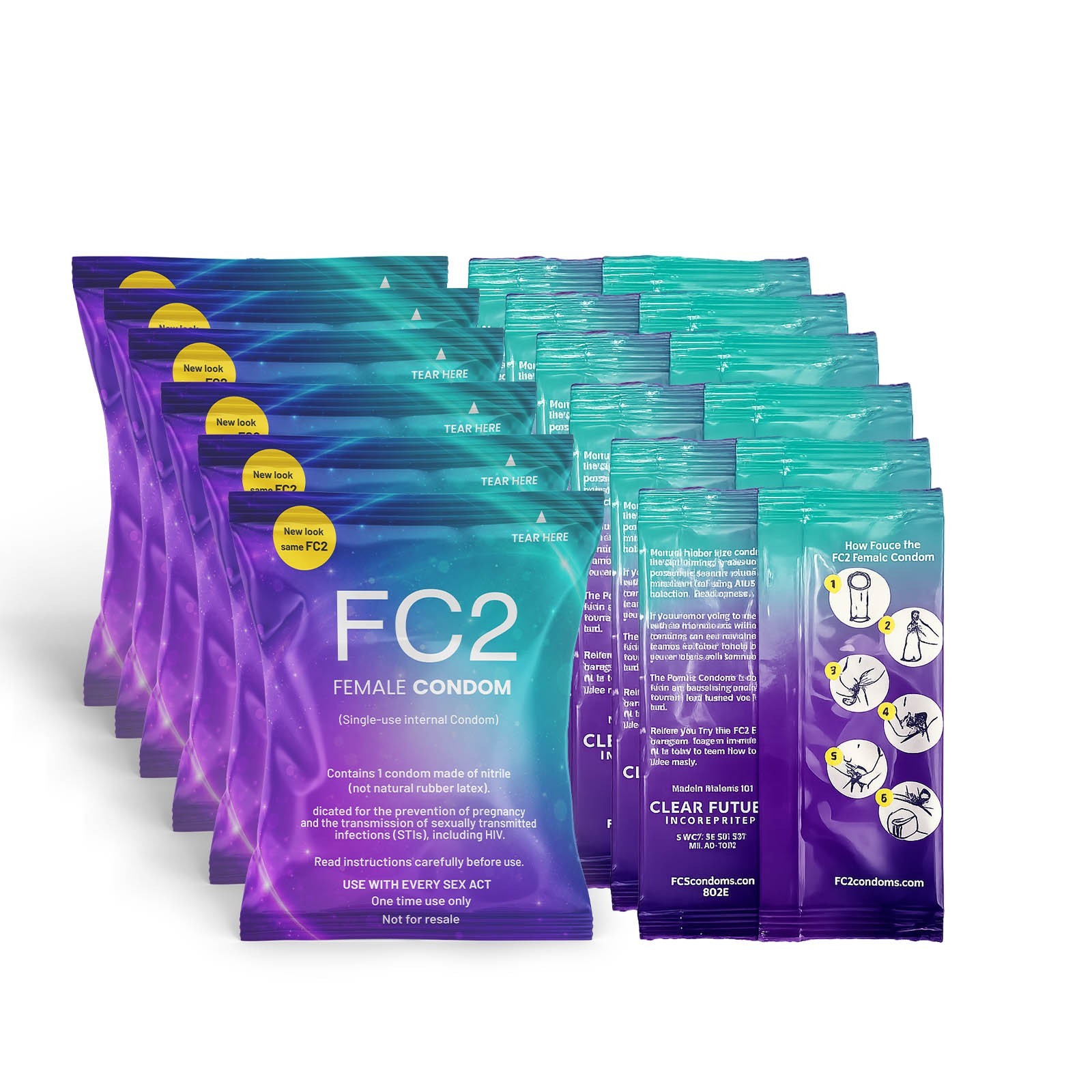FC2 Female Internal Condoms, 6-Pk  Bundle exp: 2030  W/ 3 pks lubricants. 