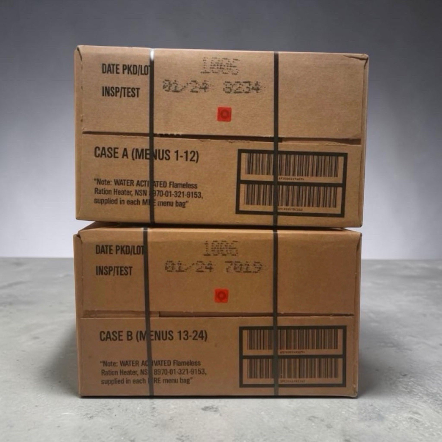 MRE U.S. Military Ready to Eat Meals INSP 2024 2 Case (24 Meals) Case A + Case B