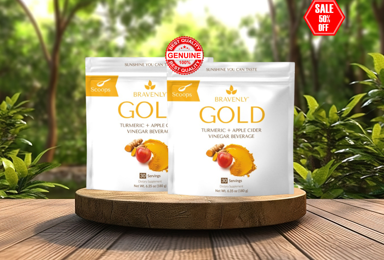 NEW SEALED x2 PACK BRAVENLY Gold Bulk Powder 6.35 Oz (180G), 30 Servings(x2)