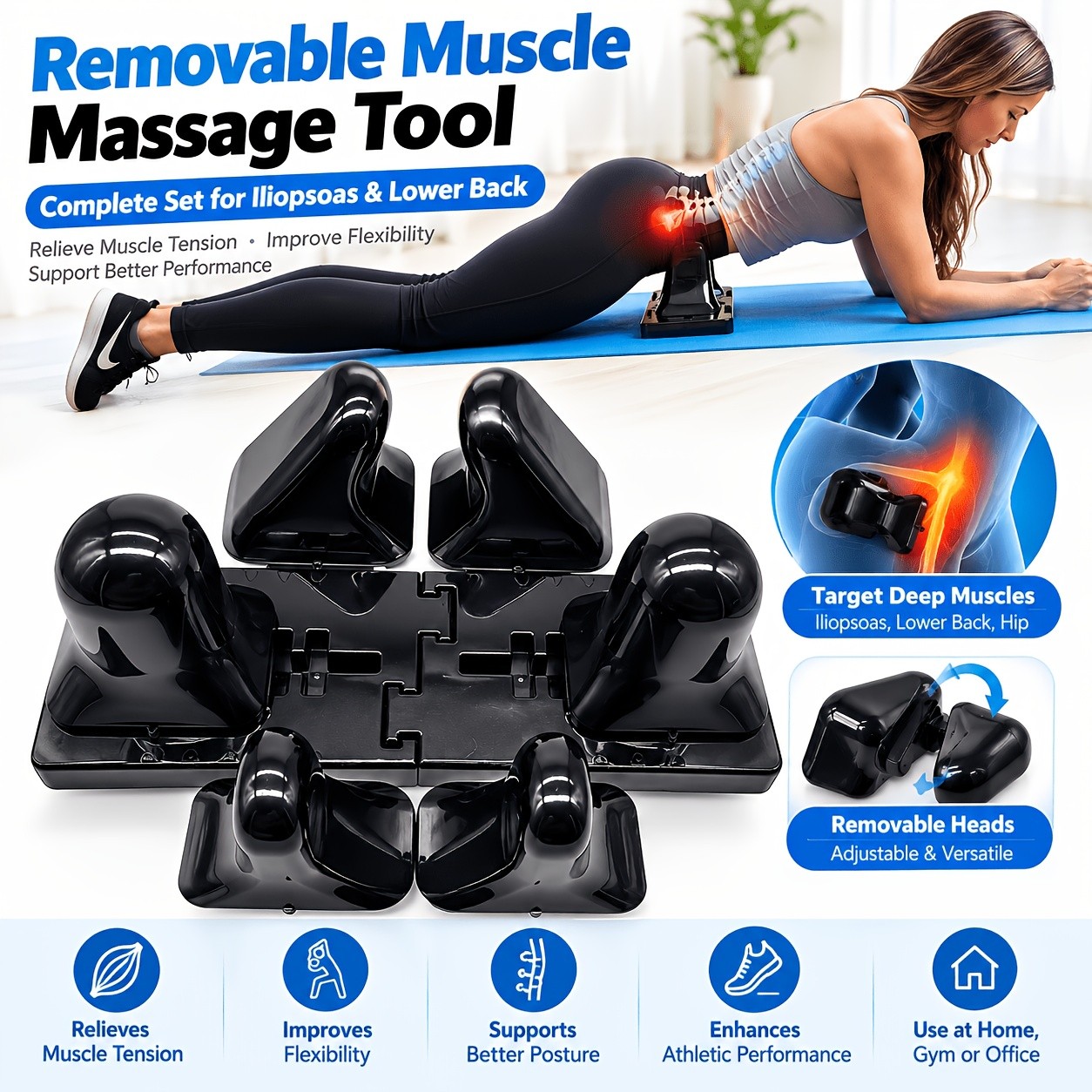 Fully Adjustable Psoas Muscle Release Tool with Thrival App for QL, Hip Flexor,