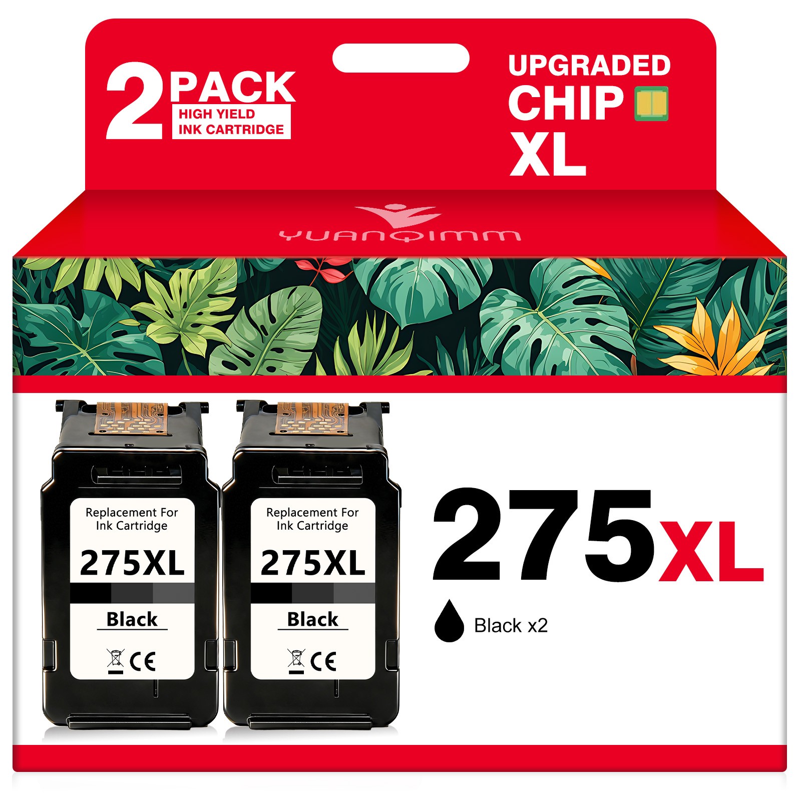 2PK PG-275XL Black Ink Cartridge for Canon Pixma TS3520 TS3522 TR4720 TR4722