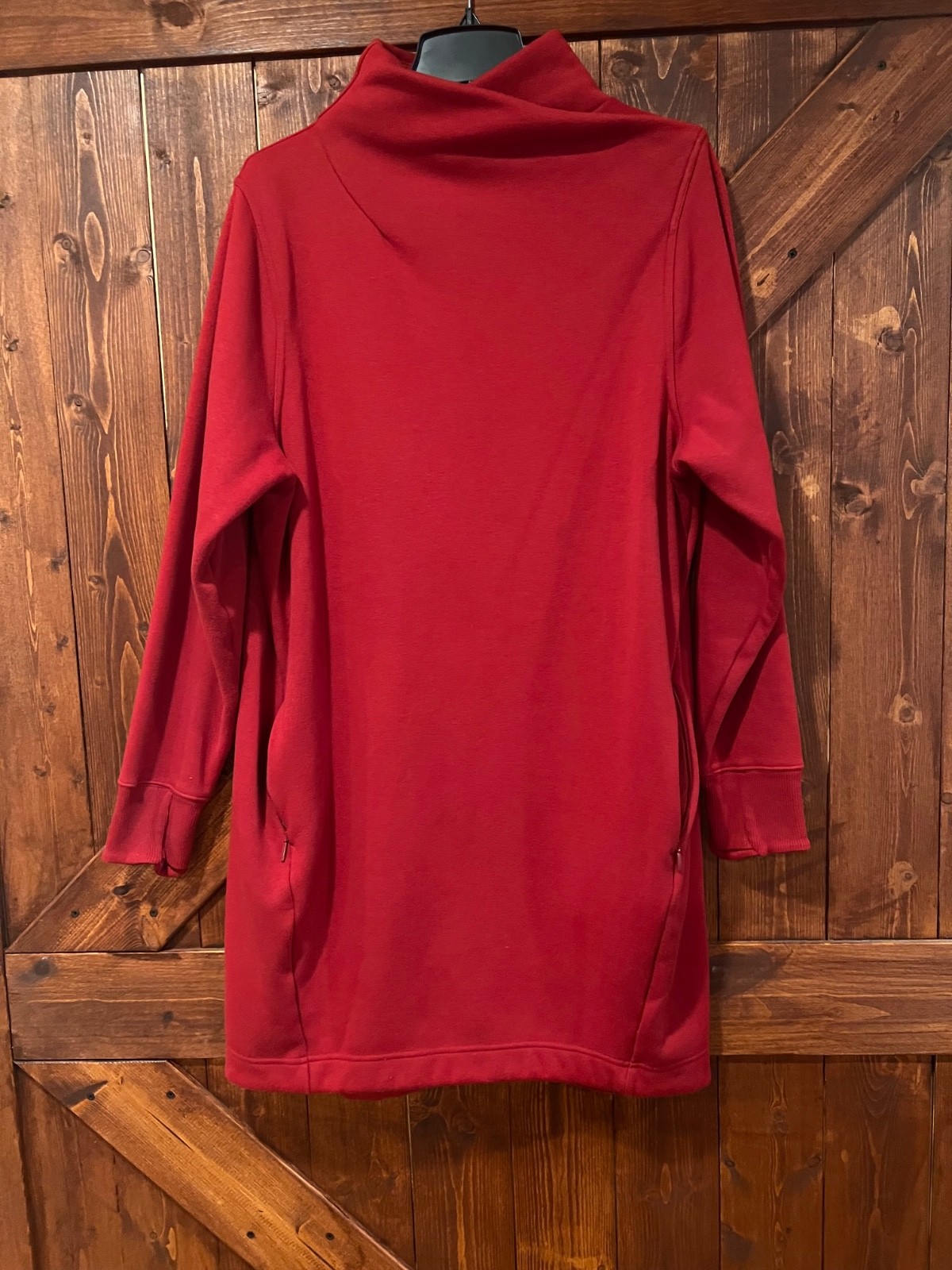 Athleta Cozy Karma Mock Neck Zip Red Soft Sweatshirt Jersey Pocket Dress XLT Athleta Cozy Karma Mock Neck Zip Red Soft Sweatshirt Jersey Pocket Dress XLT