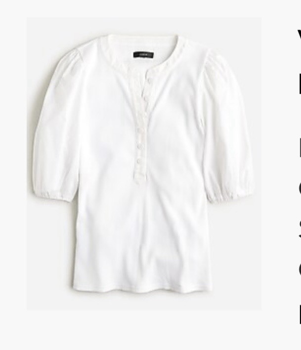 NWT J. Crew Vintage rib Puff Sleeve Hnley White  XXS NWT