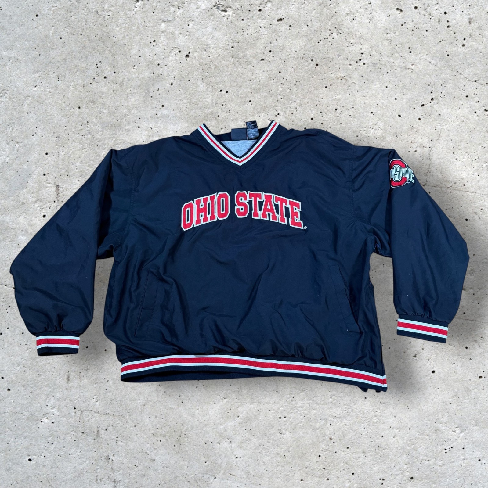Vintage Ohio State Buckeyes V-Neck Pullover Windbreaker Jacket Mens XL Black