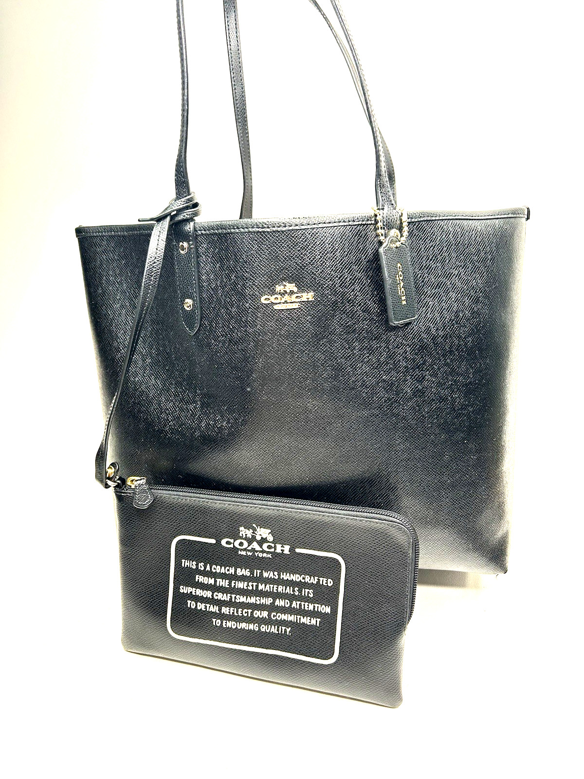 Women’s #F36658 COACH Black & Ivory Reversible City Tote Bag With Pouch Women’s #F36658 COACH Black & Ivory Reversible City Tote Bag With Pouch