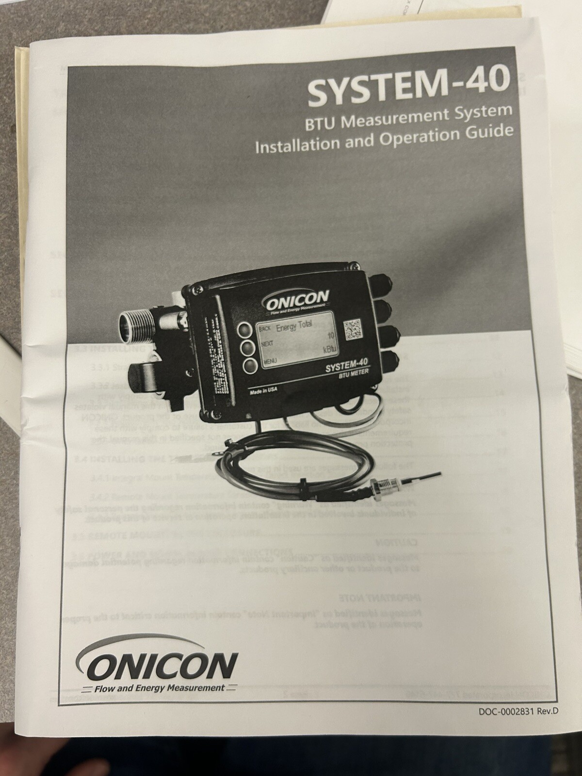 ONICON SYS-40-010-010-160 System 40 BTU METER