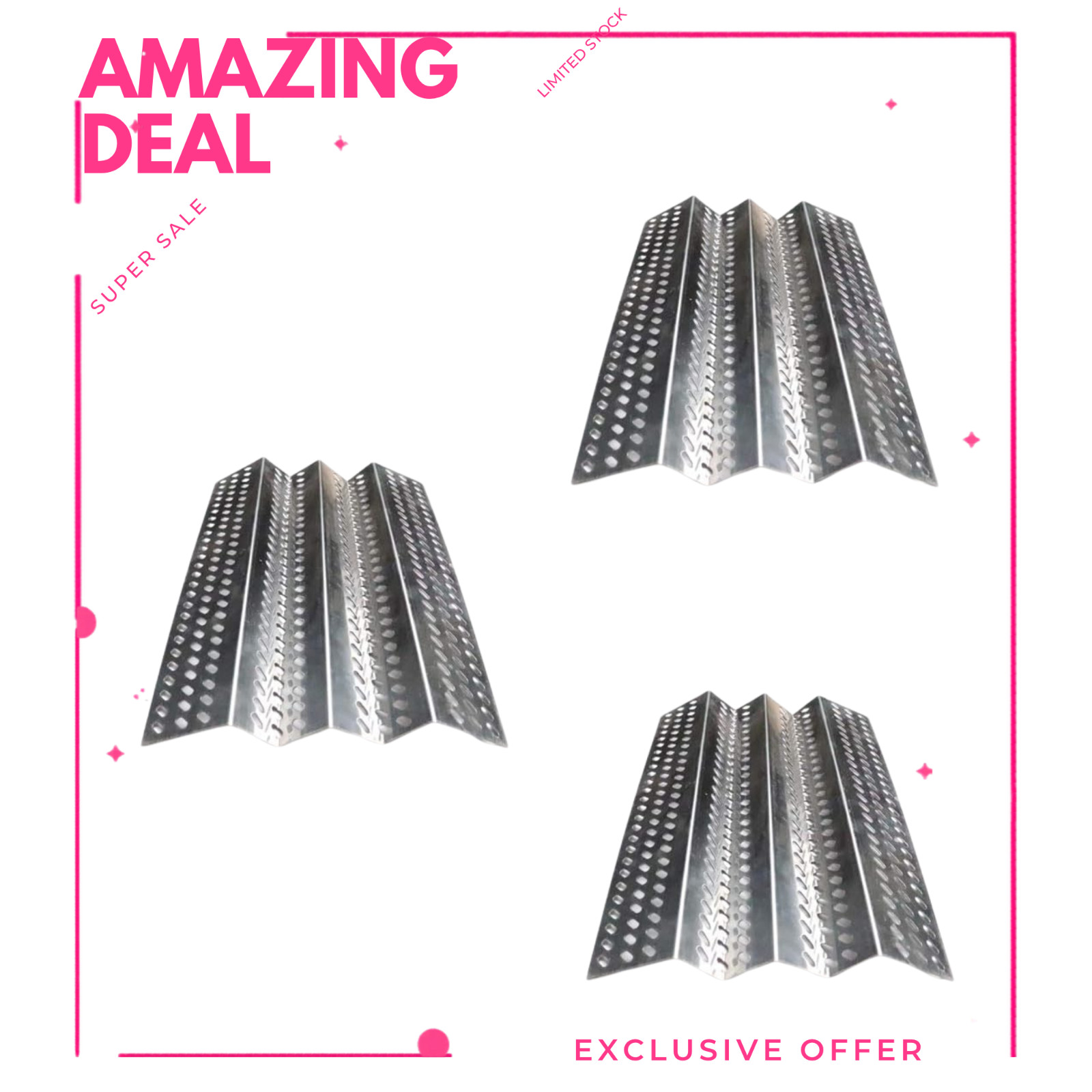 NEW 3Pk Stainless Steel Heat Plate S9246A Replacement AOG Grill 24/36 Series