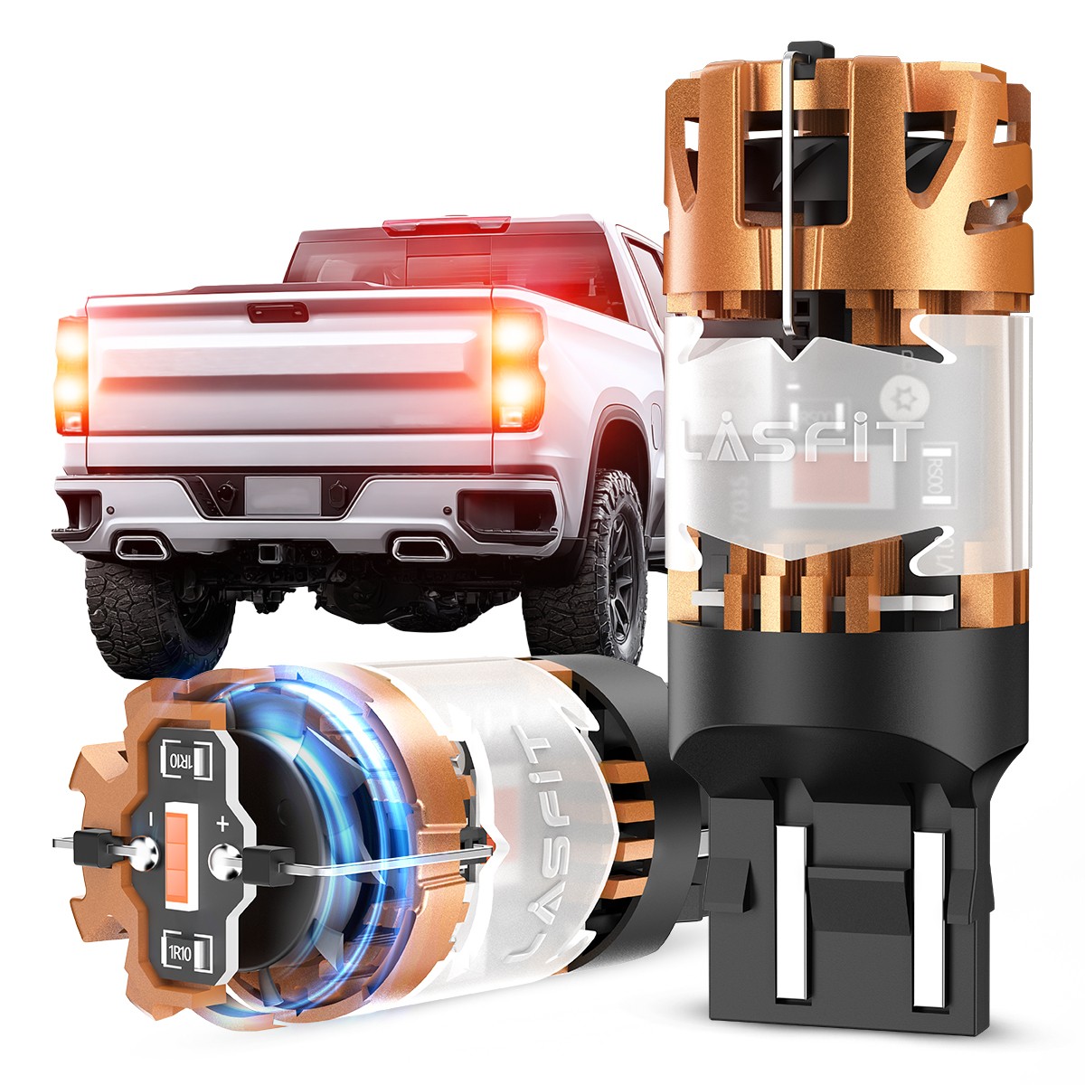 2Pc LASFIT 7443 W21W Red LED Brake Tail Turn Signal Light Bulbs Anti Hyper Flash