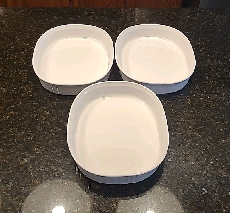SET OF 3 CorningWare 2.5 Qt FRENCH WHITE F-4-B Casserole Baking Dishes