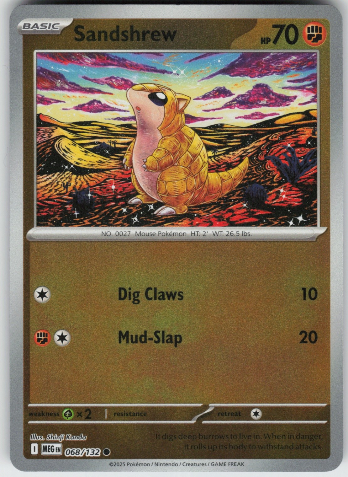 PO-01 Reverse Holo Sandshrew 068/132 Common ME01: Mega Evolution PO-01 Reverse Holo Sandshrew 068/132 Common ME01: Mega Evolution