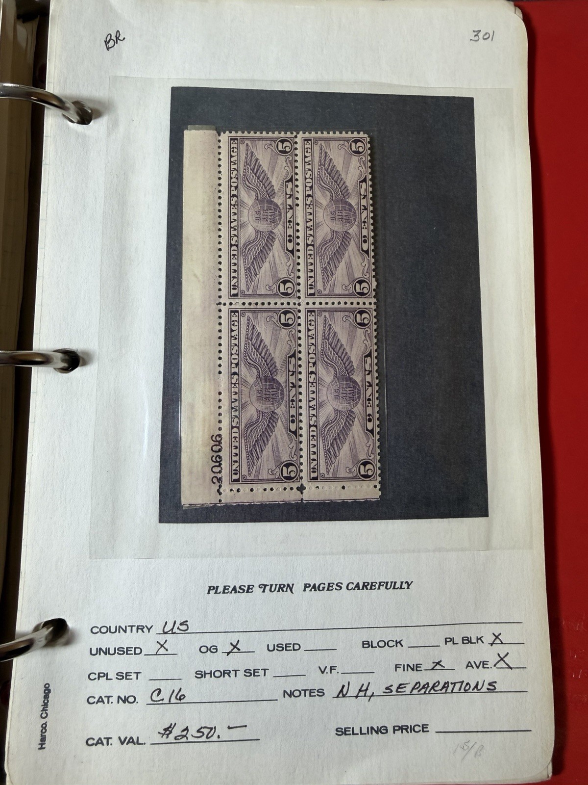 1931 US Scott C16 5c Winged Globe Airmail MNH Plate Block 20606 OG