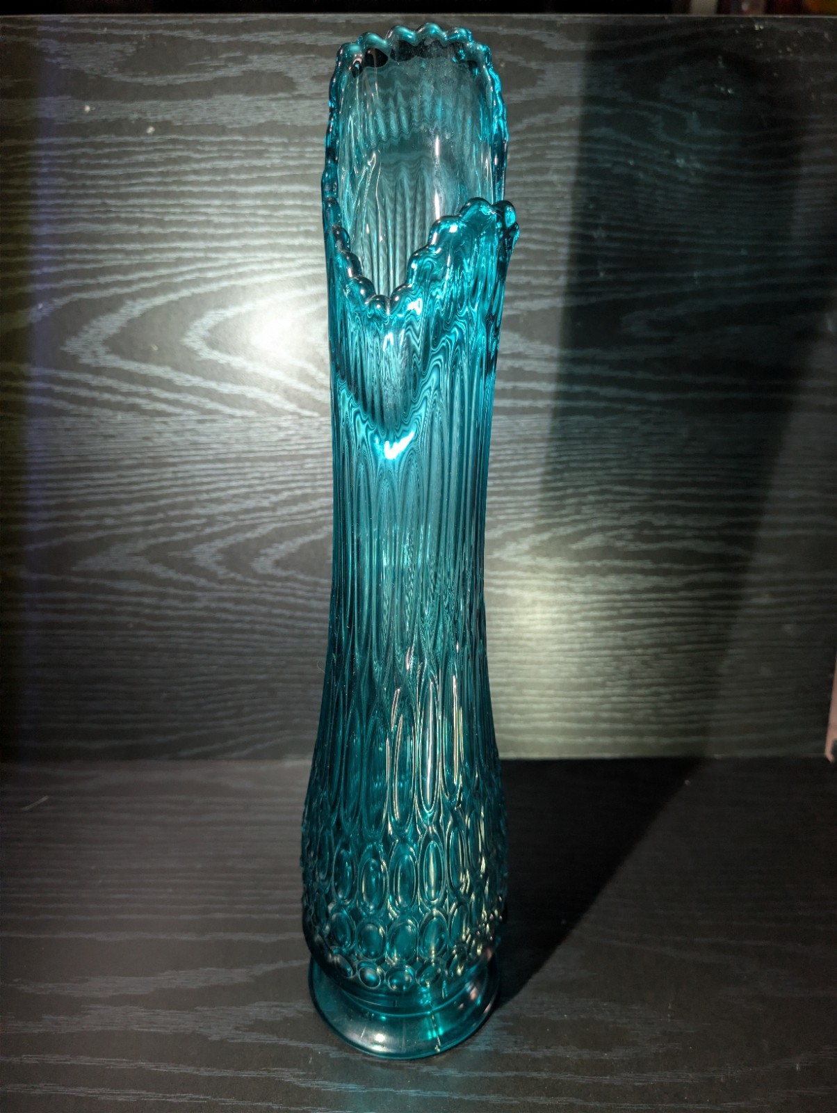 vintage LE Smith Swung Vase thousand eye Triangles Peacock Blue OBO