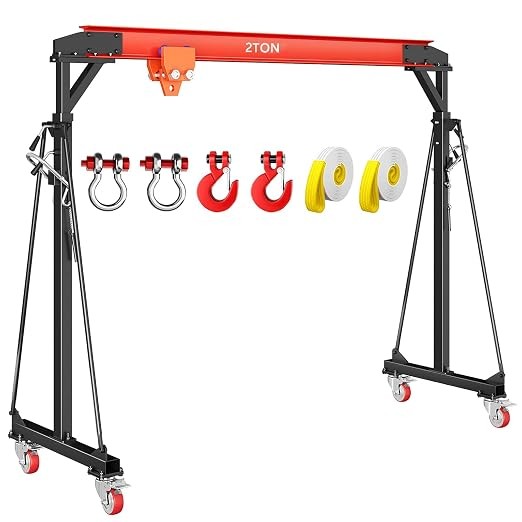 Garvee 4400LBS Gantry Crane 8-11FT 2 Ton Adjustable Shop Lift Hoist with Trolley