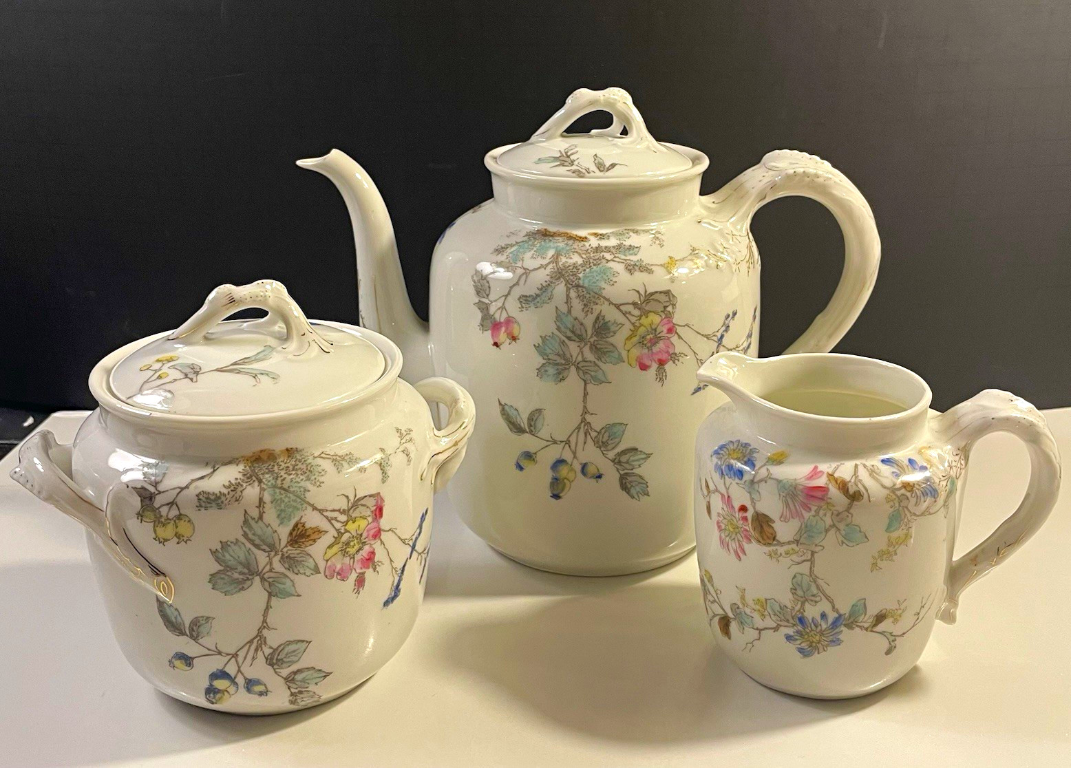 Antique Haviland & Co Limoges 3-Piece Tea Set Pattern 502 French Porcelain