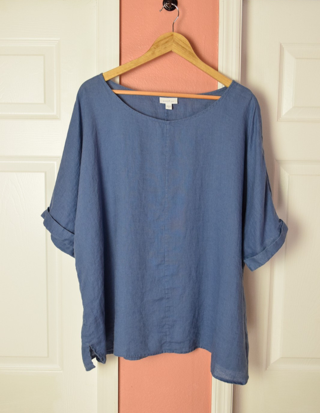 J JILL Pure Jill Linen Earthy Blue Kimono Short Sleeve Oversized Tunic Top 2X J JILL Pure Jill Linen Earthy Blue Kimono Short Sleeve Oversized Tunic Top 2X