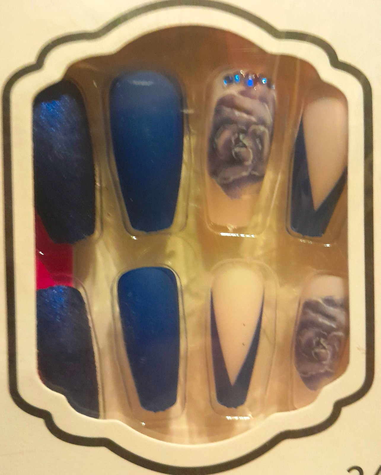 Medium Almond Press-On Nails Pre-Designed Set, Shiny Multicolor Flower Theme