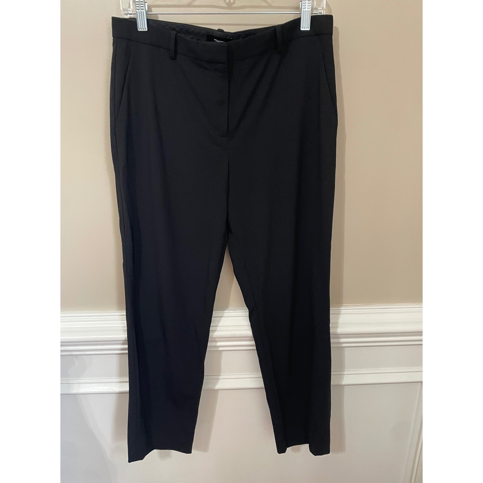 Theory Black Slim Straight Leg Crop Trousers Virgin Wool Style 6 Career Office Theory Black Slim Straight Leg Crop Trousers Virgin Wool Style 6 Career Office