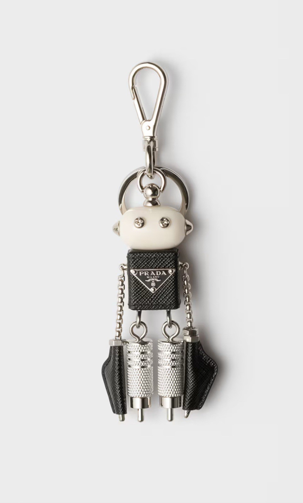 PRADA Black/White Robot Saffiano Leather Keychain Bag Charm